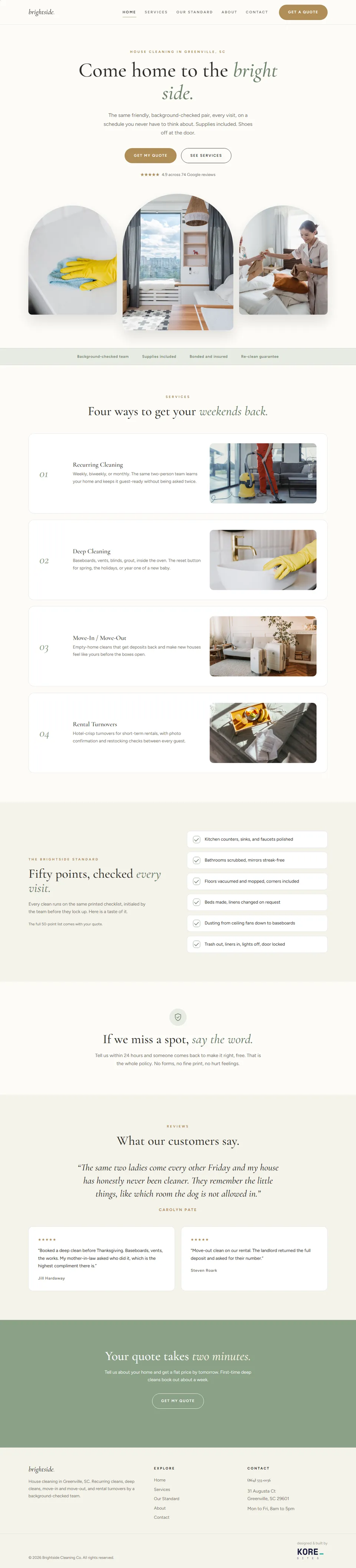 Brightside Cleaning Co. website