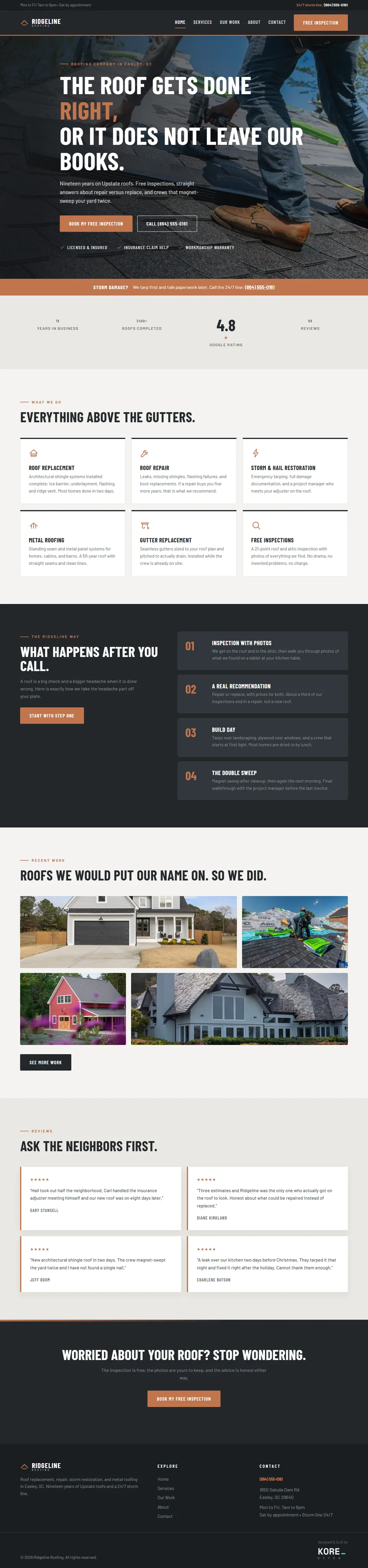 Ridgeline Roofing website